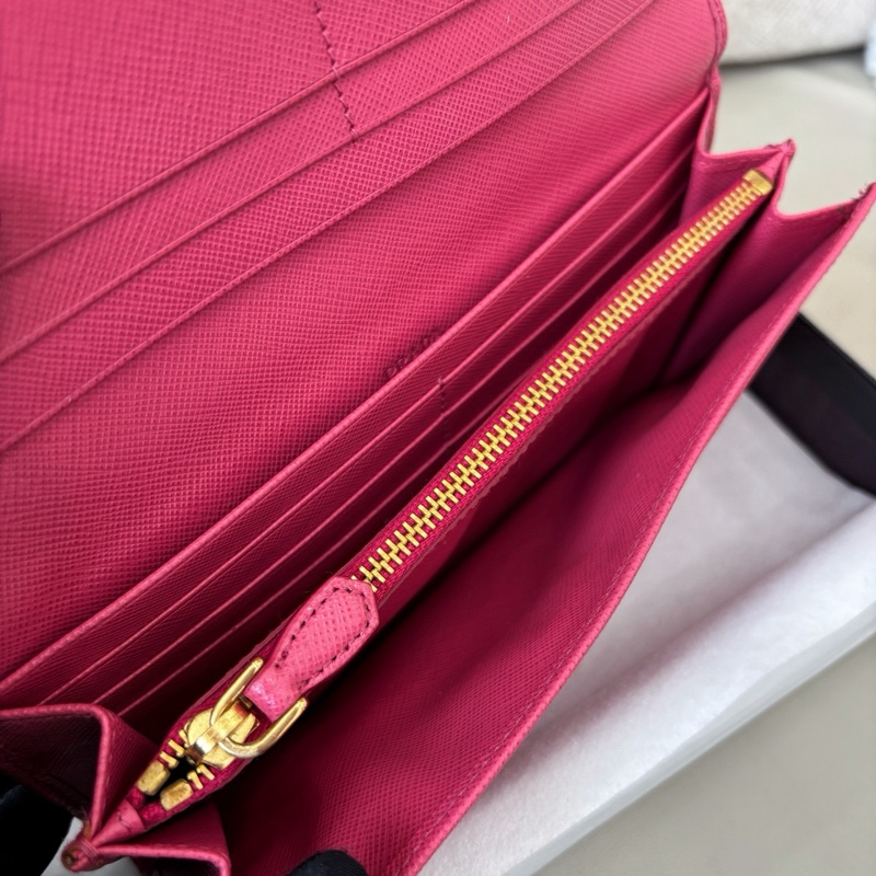 Prada 粉色十字紋牛皮長款錢包長夾-7