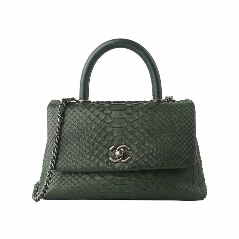 【包稅】CHANEL A93051 Python Coco Handle 小號單肩包 綠色 34681--0