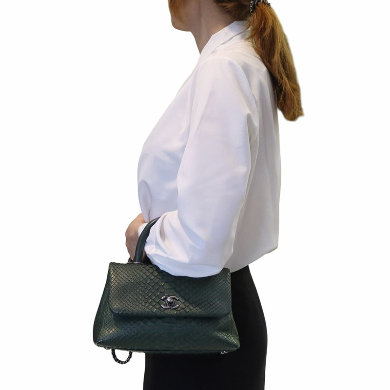 【包稅】CHANEL A93051 Python Coco Handle 小號單肩包 綠色 34681--8