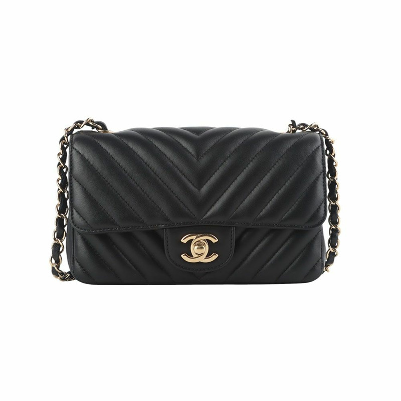 【包稅】CHANEL 經典人字紋羊皮金色五金配件新款迷你斜背包-0