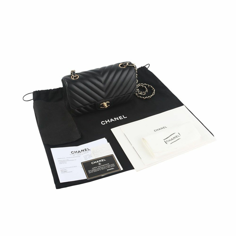 【包稅】CHANEL 經典人字紋羊皮金色五金配件新款迷你斜背包-7