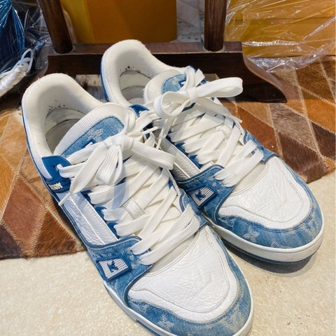LV路易威登 Trainer藍白牛仔印花休閒板鞋 尺碼42