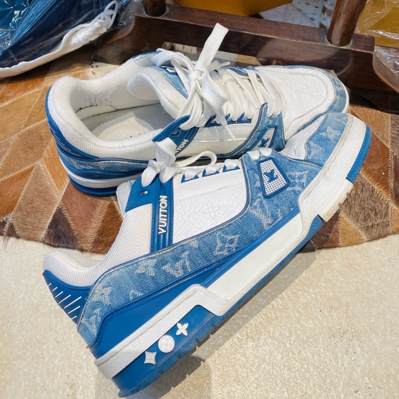 LV路易威登 Trainer藍白牛仔印花休閒板鞋 尺碼42-1