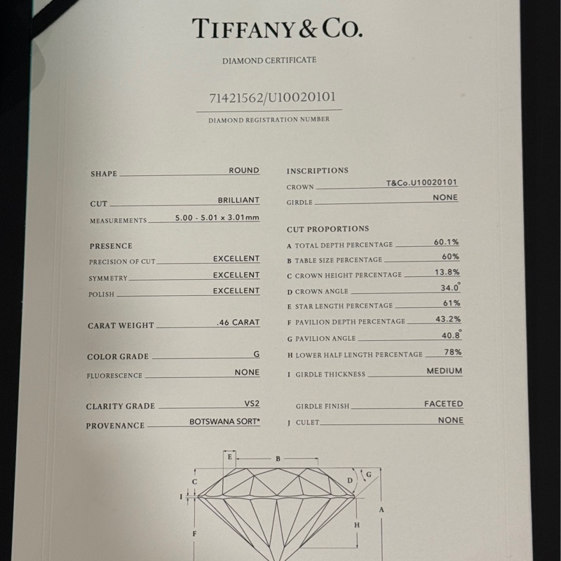 Tiffany Setting 六爪經典鑽戒💍0.46ct-30