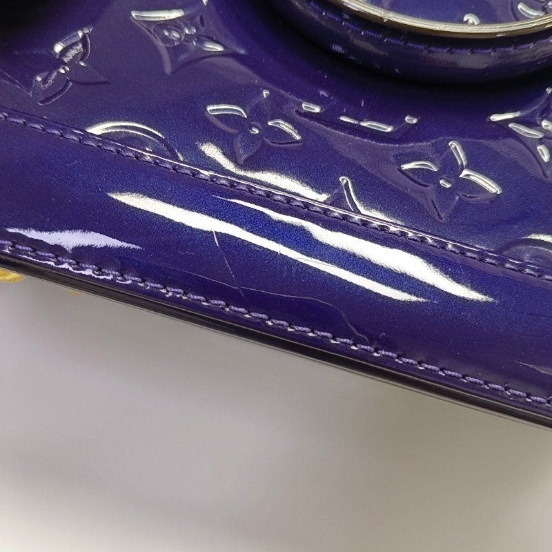 LOUIS VUITTON ALMA BB 紫色漆皮老花壓紋貝殼包斜挎包手提包單肩包銀色五金可拆卸肩帶-8