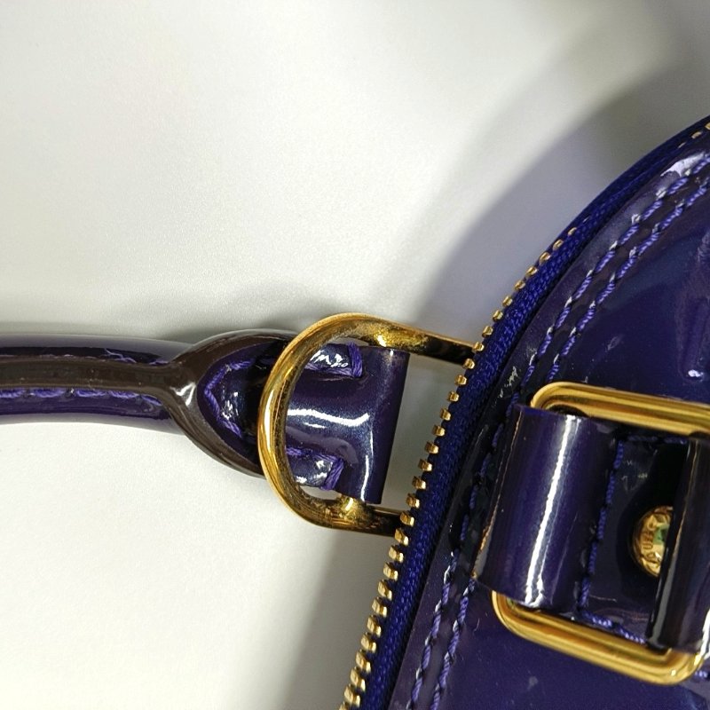 LOUIS VUITTON ALMA BB 紫色漆皮老花壓紋貝殼包斜挎包手提包單肩包銀色五金可拆卸肩帶-9