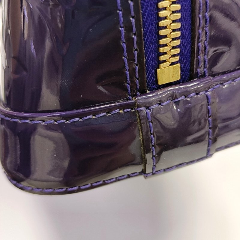 LOUIS VUITTON ALMA BB 紫色漆皮老花壓紋貝殼包斜挎包手提包單肩包銀色五金可拆卸肩帶-10
