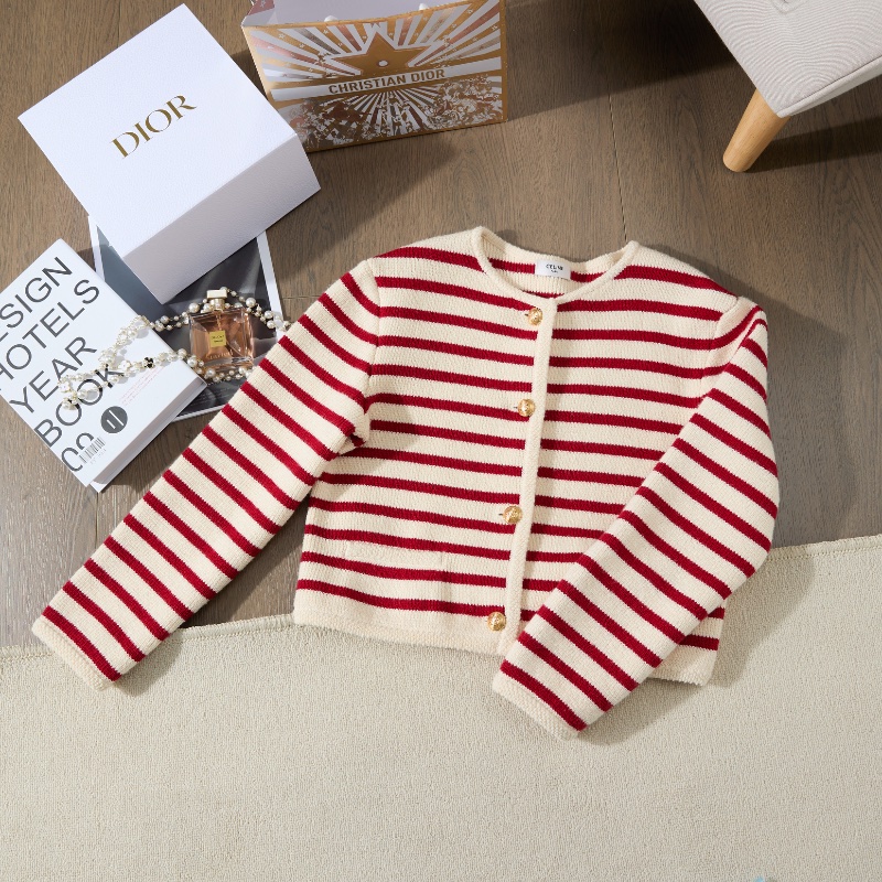 ❤️CELINE 條紋款 開衫毛衣外套 新年氣氛好搭單品-3