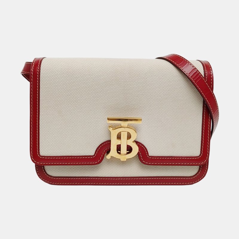 BURBERRY TB小號白色帆布單肩包金色五金可拆卸肩帶-7