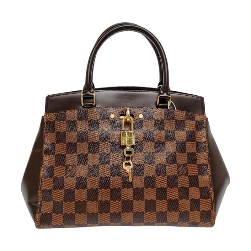 LOUIS VUITTON RIVOLI棕色塗層帆布棋盤格手提包金色五金-0