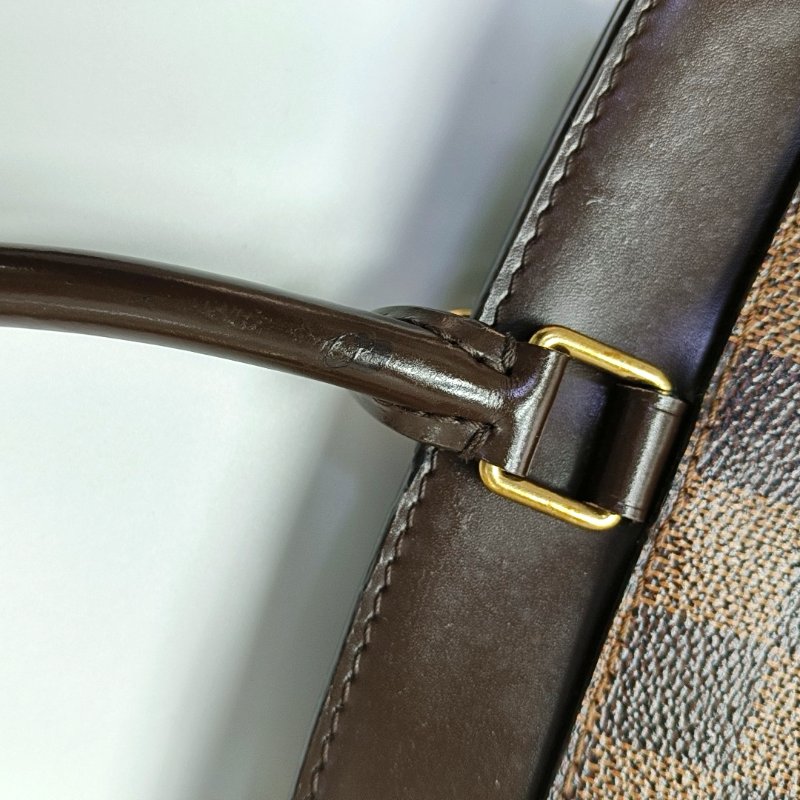 LOUIS VUITTON RIVOLI棕色塗層帆布棋盤格手提包金色五金-9