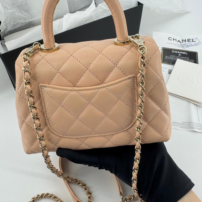 Chanel Caviar Leather Quilted Light Beige Pink Mini Coco Handle Flap Bag-1