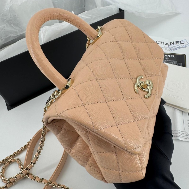 Chanel Caviar Leather Quilted Light Beige Pink Mini Coco Handle Flap Bag-2