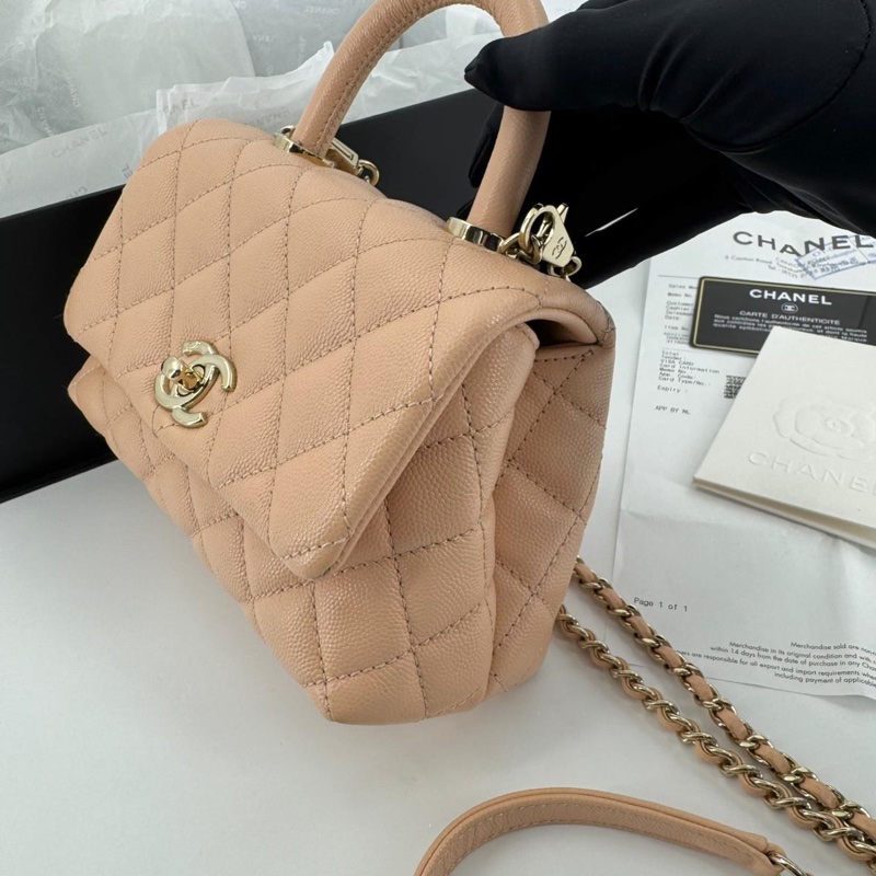 Chanel Caviar Leather Quilted Light Beige Pink Mini Coco Handle Flap Bag-3