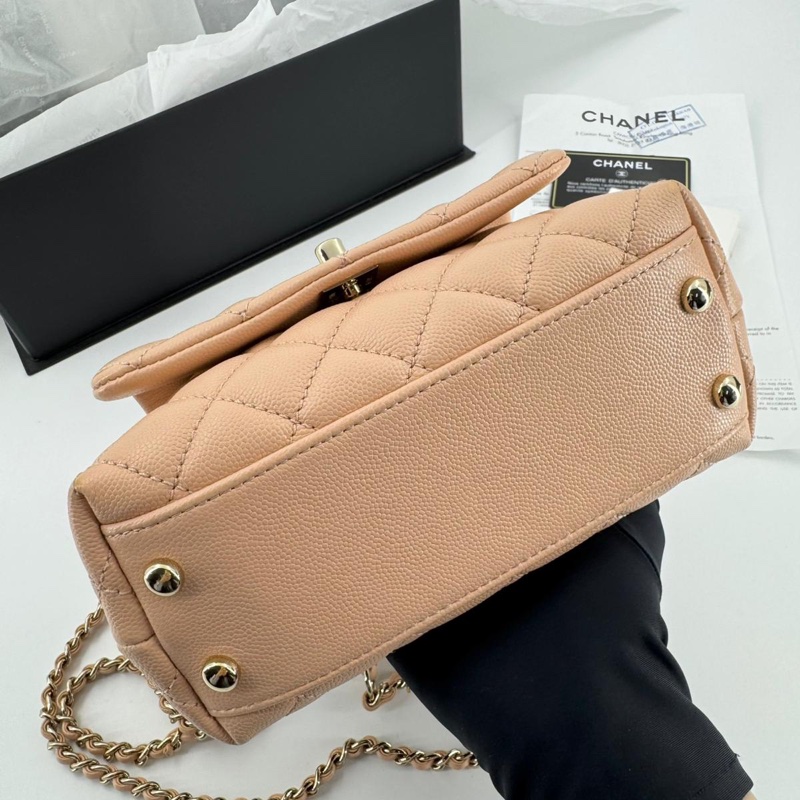Chanel Caviar Leather Quilted Light Beige Pink Mini Coco Handle Flap Bag-4