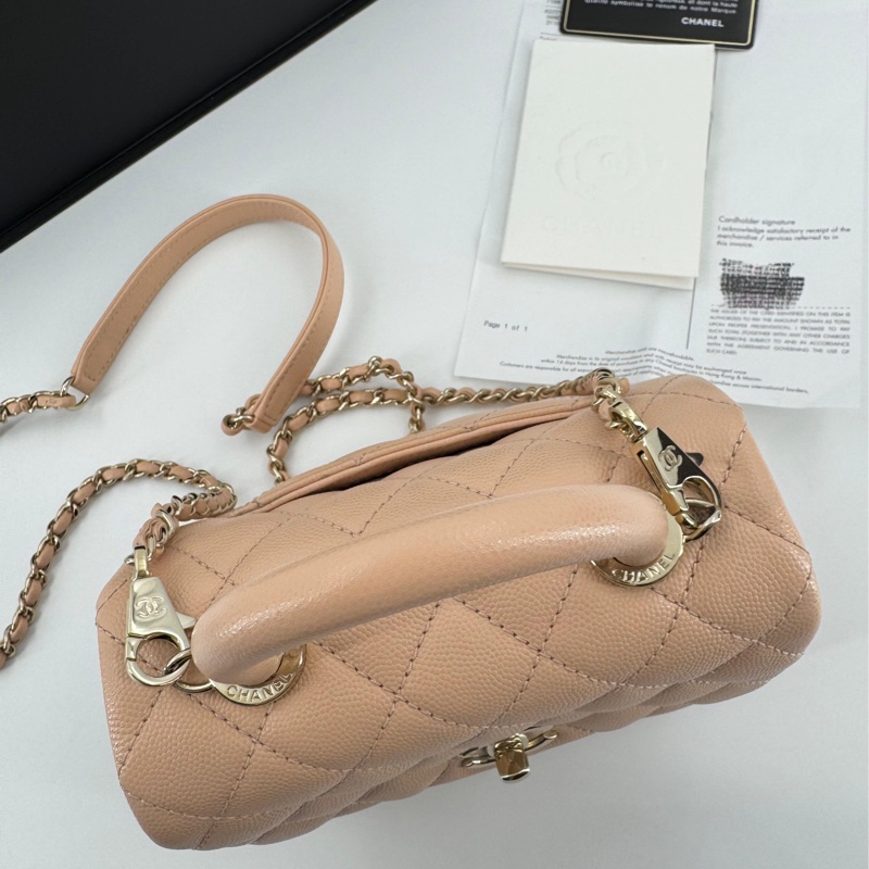 Chanel Caviar Leather Quilted Light Beige Pink Mini Coco Handle Flap Bag-5