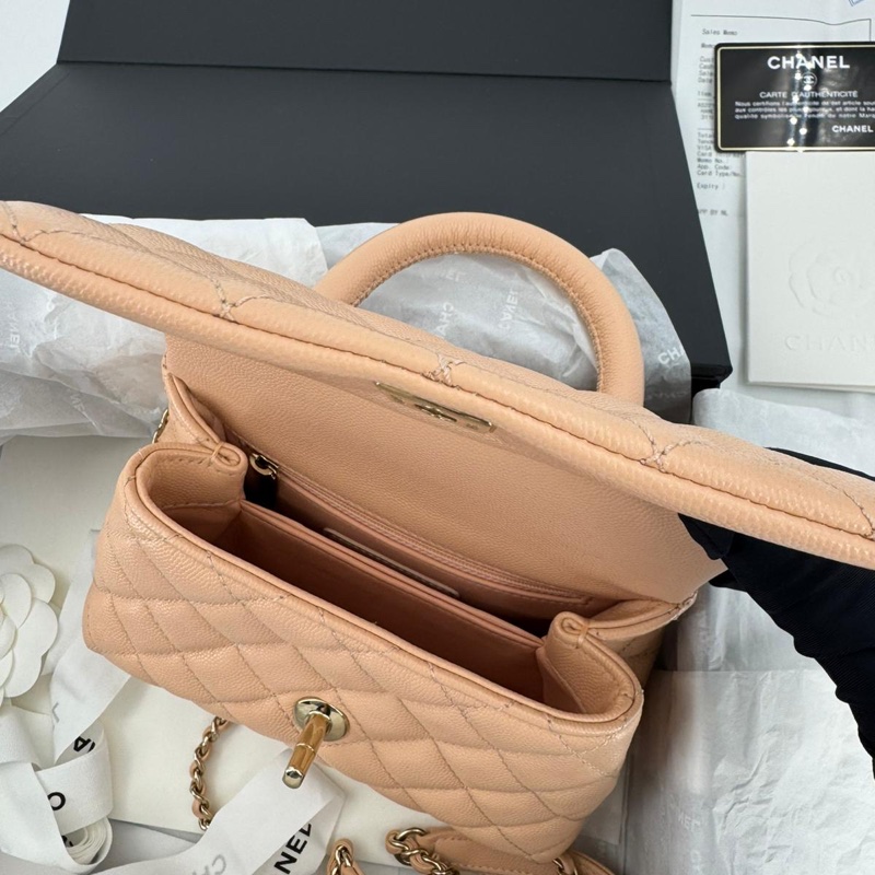 Chanel Caviar Leather Quilted Light Beige Pink Mini Coco Handle Flap Bag-6