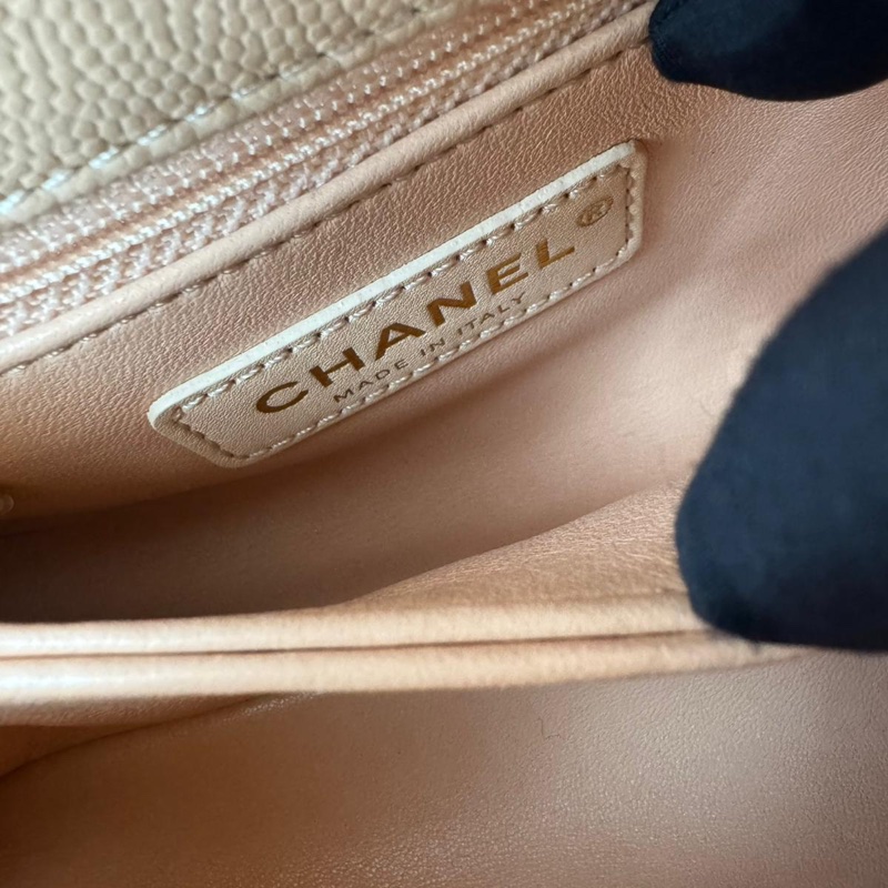 Chanel Caviar Leather Quilted Light Beige Pink Mini Coco Handle Flap Bag-8