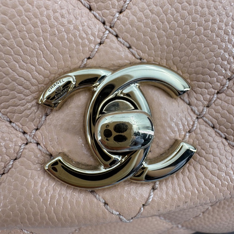 Chanel Caviar Leather Quilted Light Beige Pink Mini Coco Handle Flap Bag-9