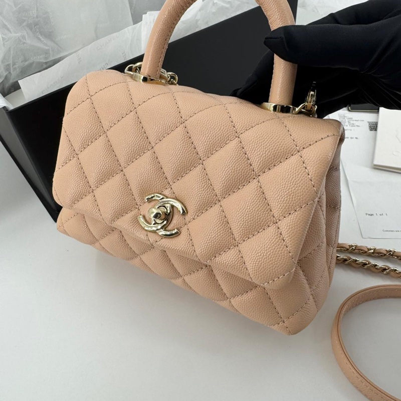 Chanel Caviar Leather Quilted Light Beige Pink Mini Coco Handle Flap Bag-10