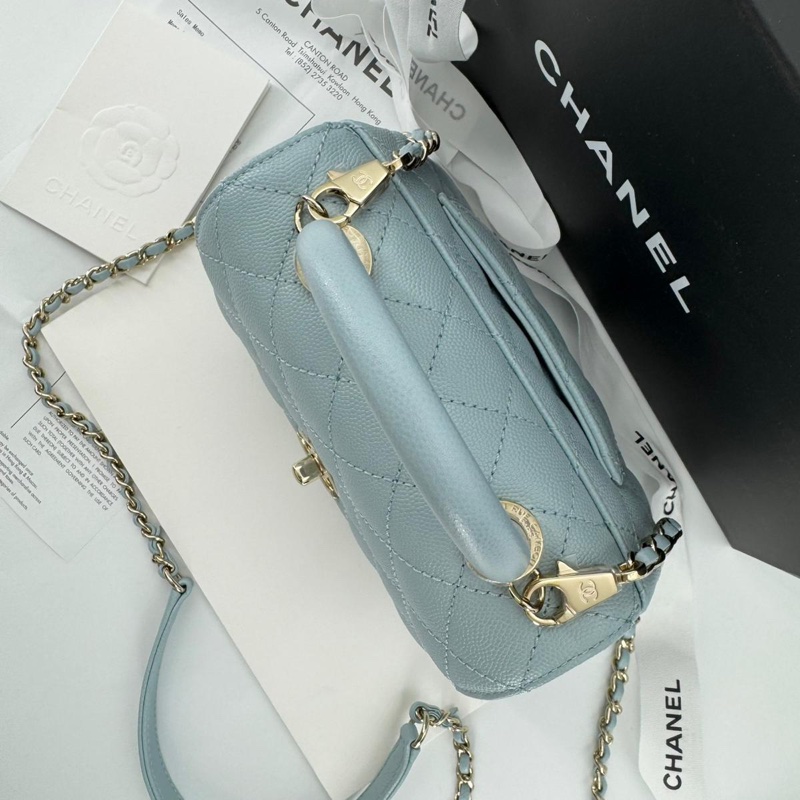 Chanel 2022 Caviar Leather Light Blue Quilted Mini Coco Handle Flap Bag with Champagne-gold toned Hardware-5