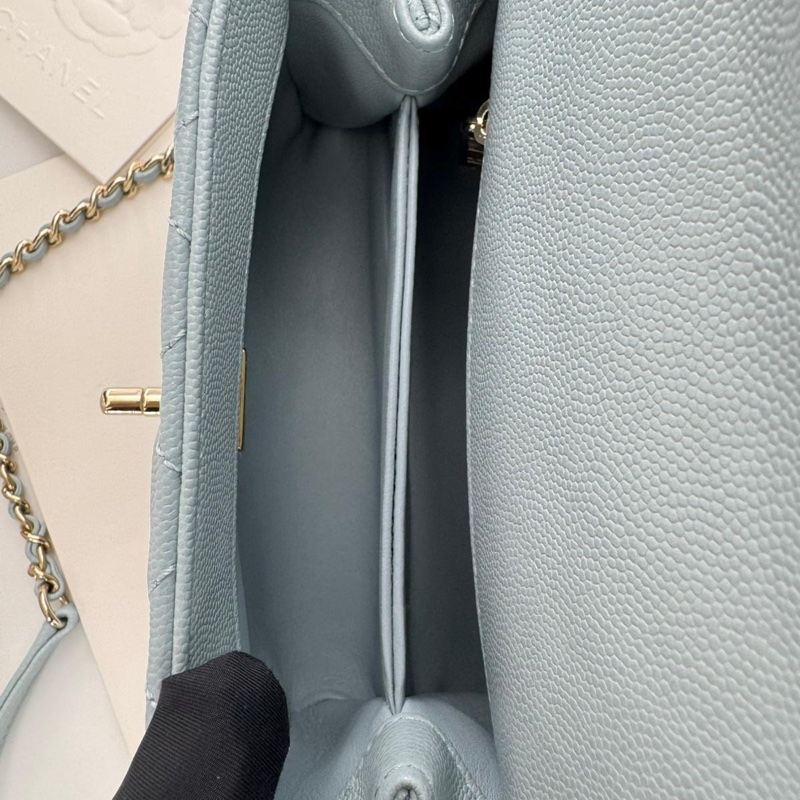 Chanel 2022 Caviar Leather Light Blue Quilted Mini Coco Handle Flap Bag with Champagne-gold toned Hardware-6