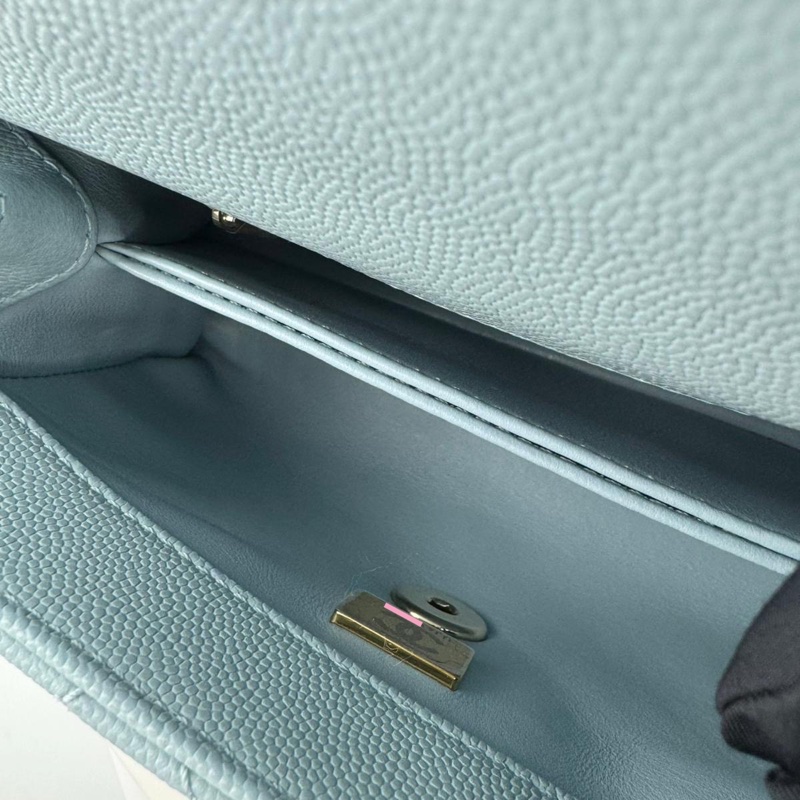 Chanel 2022 Caviar Leather Light Blue Quilted Mini Coco Handle Flap Bag with Champagne-gold toned Hardware-7