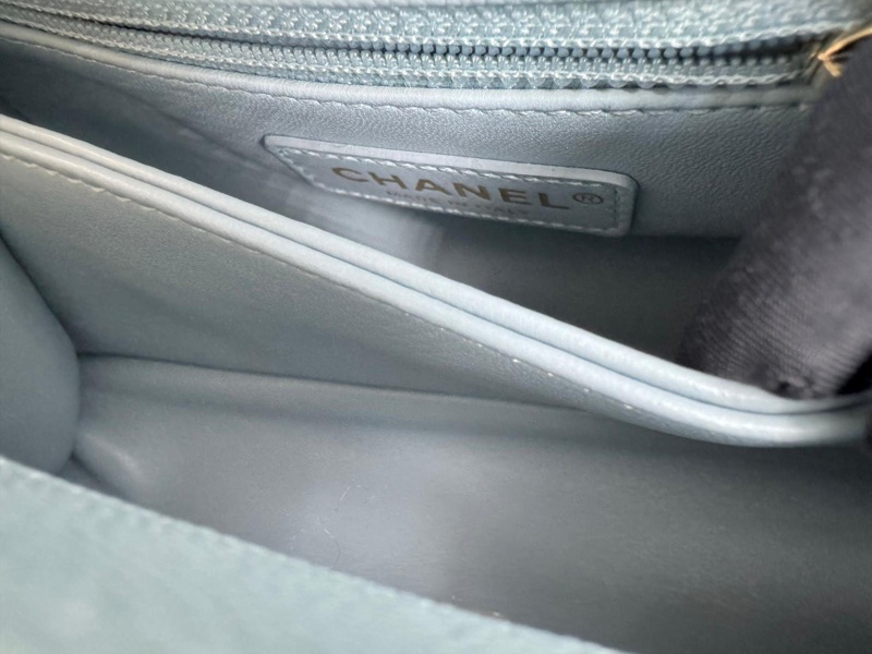 Chanel 2022 Caviar Leather Light Blue Quilted Mini Coco Handle Flap Bag with Champagne-gold toned Hardware-8