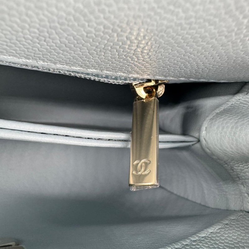 Chanel 2022 Caviar Leather Light Blue Quilted Mini Coco Handle Flap Bag with Champagne-gold toned Hardware-9