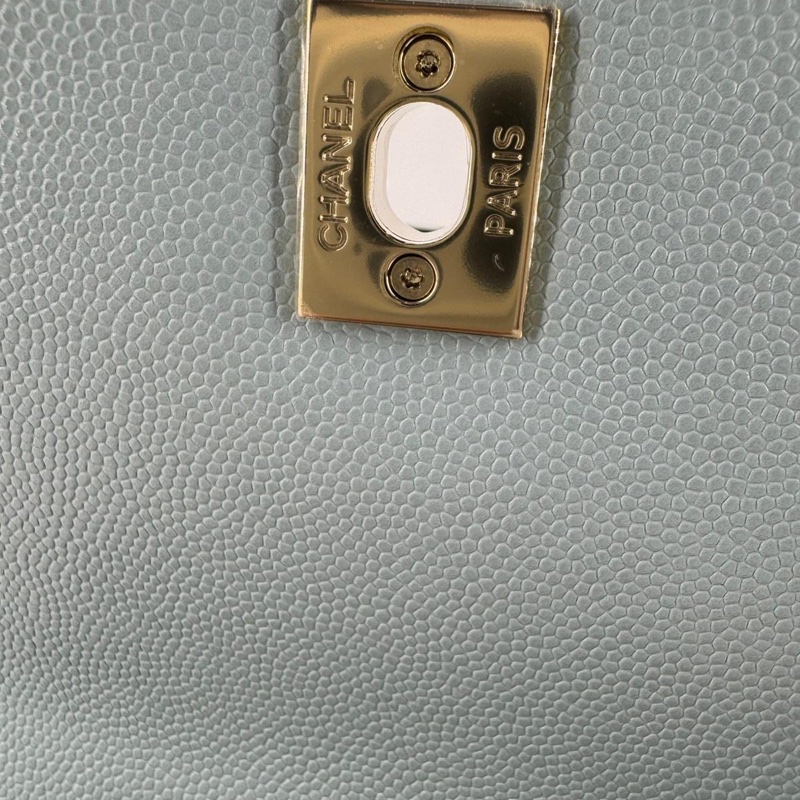 Chanel 2022 Caviar Leather Light Blue Quilted Mini Coco Handle Flap Bag with Champagne-gold toned Hardware-11