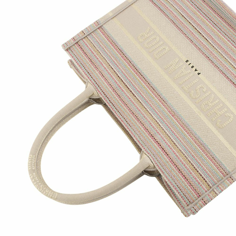 【包稅】DIOR 金色刺繡七色條紋中型書包-3