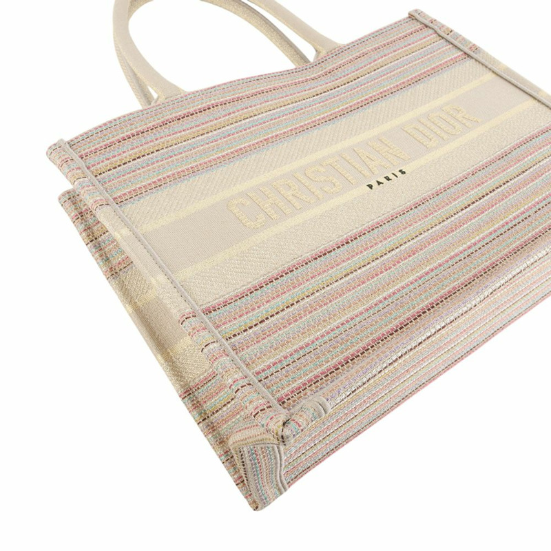 【包稅】DIOR 金色刺繡七色條紋中型書包-4