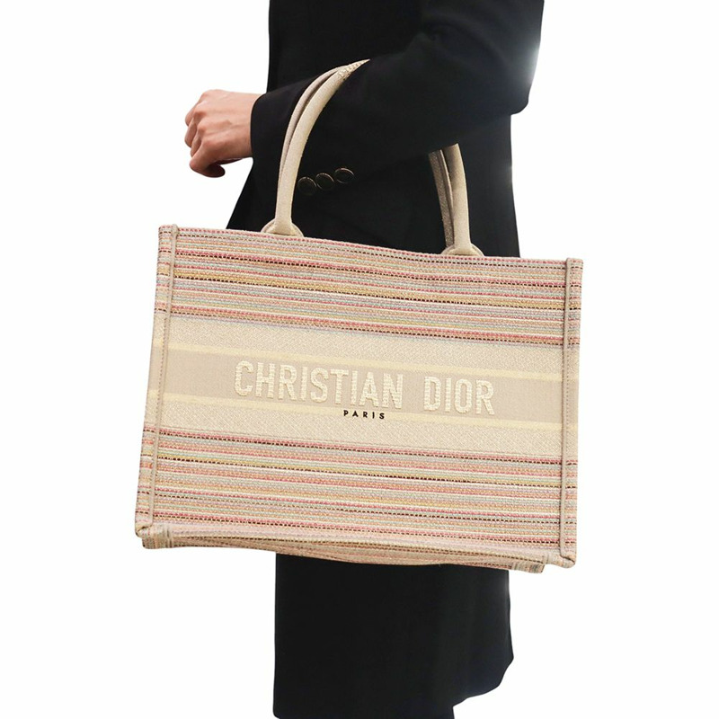 【包稅】DIOR 金色刺繡七色條紋中型書包-8