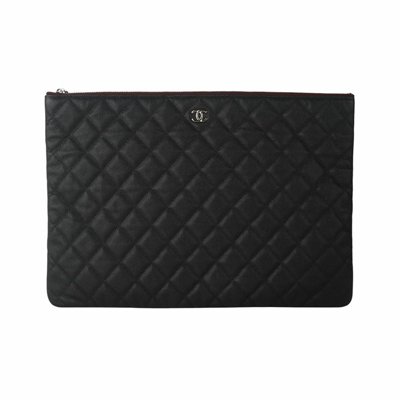 【包稅】CHANEL 魚子醬經典口袋手拿包 銀色 大號(新款全像圖)-0