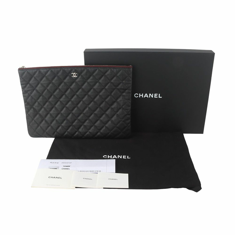 【包稅】CHANEL 魚子醬經典口袋手拿包 銀色 大號(新款全像圖)-6