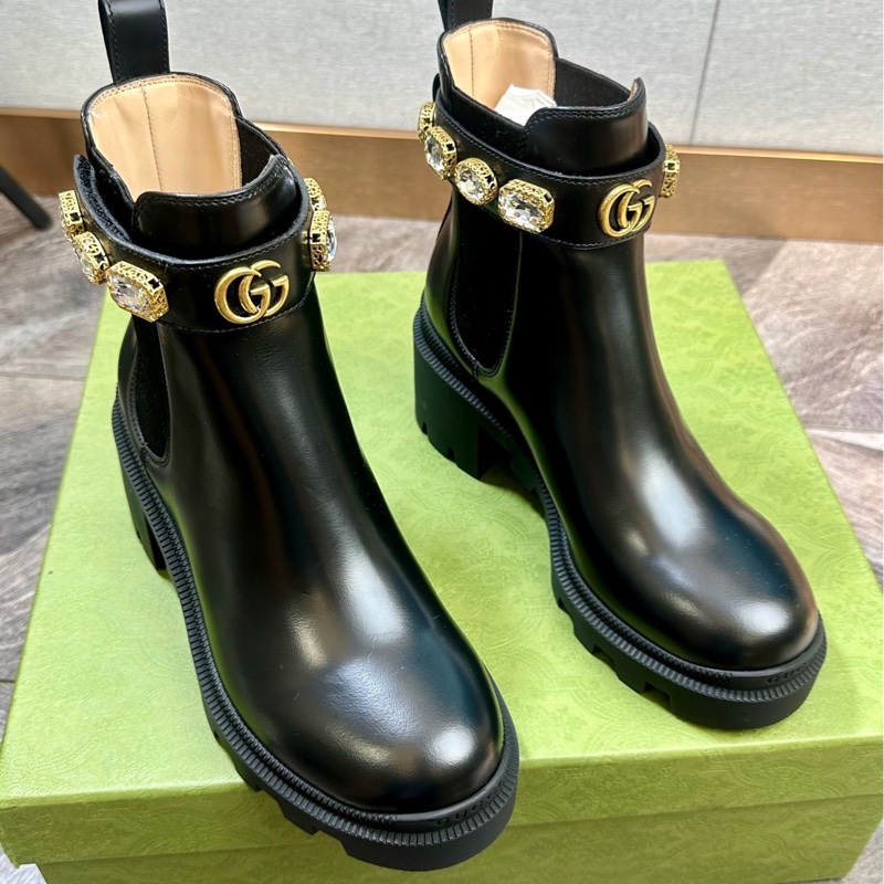 閒置新,未使用Gucci 古馳 marmont 爆款全皮馬丁靴 短靴 一圈大水鑽 女款 黑色 尺碼:35碼 附件:塵袋。一-1