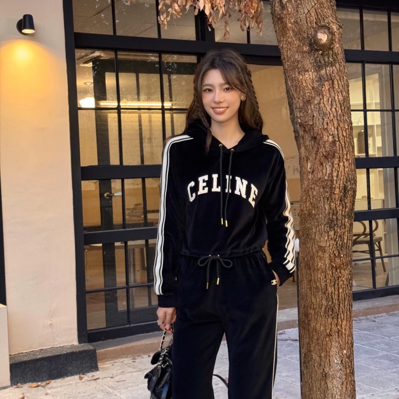 ❤️CELINE 短款 Logo 絲絨材質 連帽衫-2