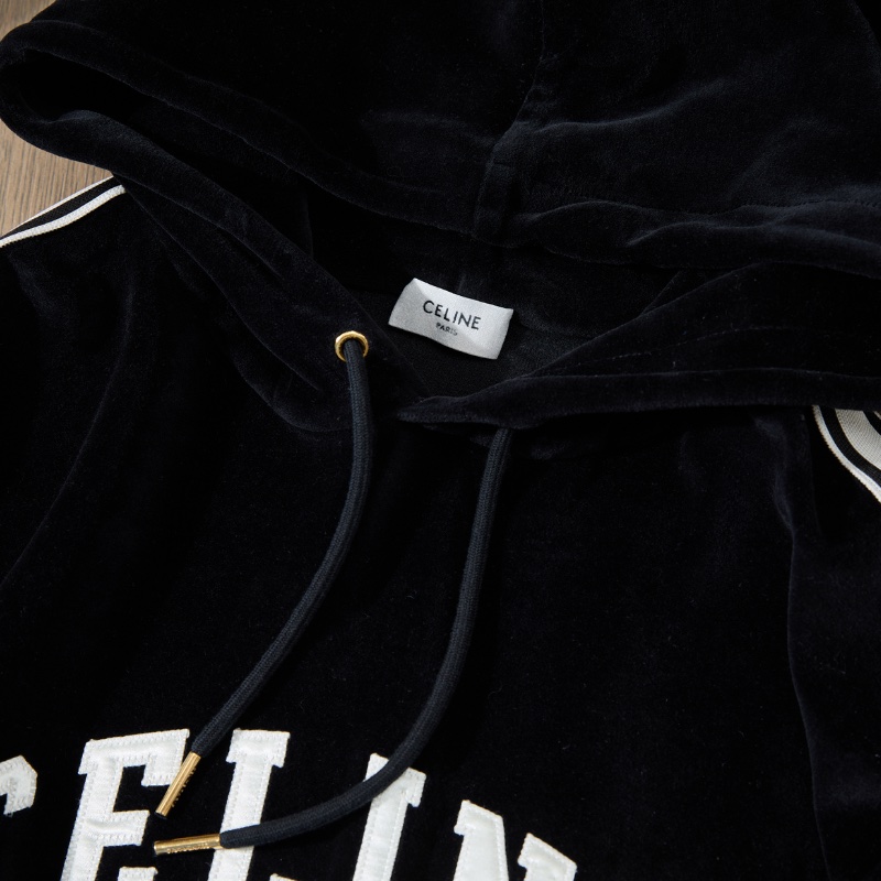 ❤️CELINE 短款 Logo 絲絨材質 連帽衫-4