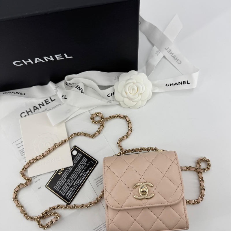 Chanel 2021 Lambskin Quilted Beige Pink Mini Trendy CC Vanity Bag with Champagne-gold toned Hardware-0