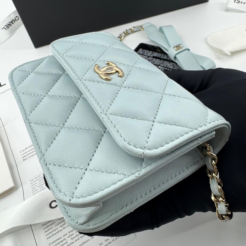 Chanel (21) Lambskin Quilted Light Blue Small Leather Butterfly-3