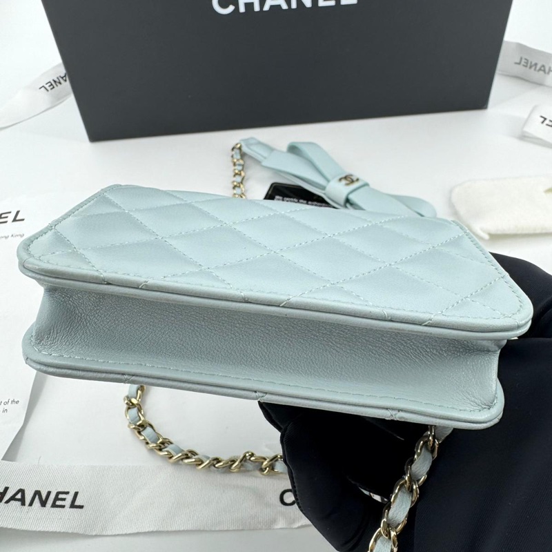 Chanel (21) Lambskin Quilted Light Blue Small Leather Butterfly-5