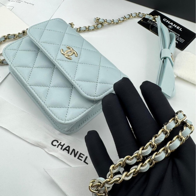Chanel (21) Lambskin Quilted Light Blue Small Leather Butterfly-6
