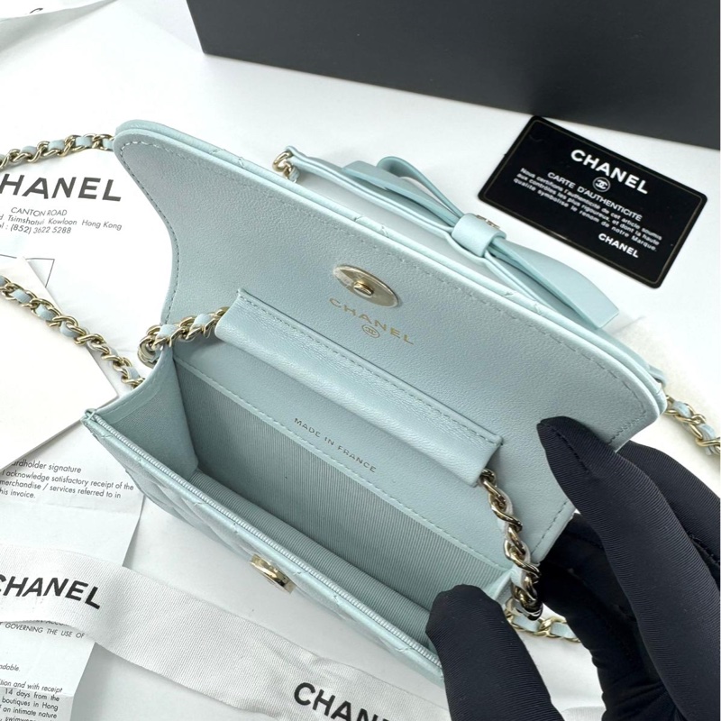 Chanel (21) Lambskin Quilted Light Blue Small Leather Butterfly-8