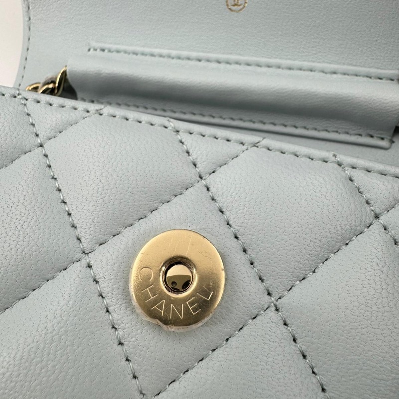 Chanel (21) Lambskin Quilted Light Blue Small Leather Butterfly-10