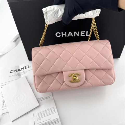 Chanel 23s Lambskin Quilted Camellia Crush Mini Pink Flap Bag with Gold Hardware
