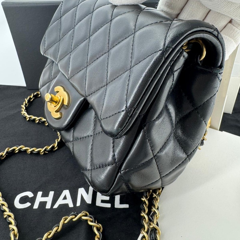 Chanel 2021 Lambskin Quilted Black Gold Ball Mini 17 Flap Bag-3