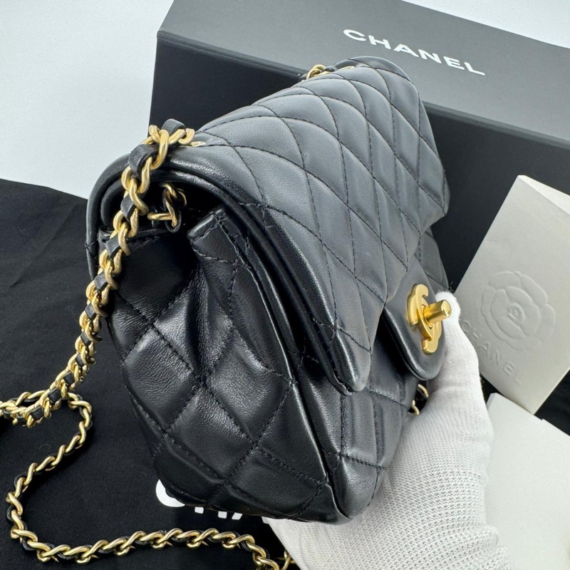 Chanel 2021 Lambskin Quilted Black Gold Ball Mini 17 Flap Bag-4