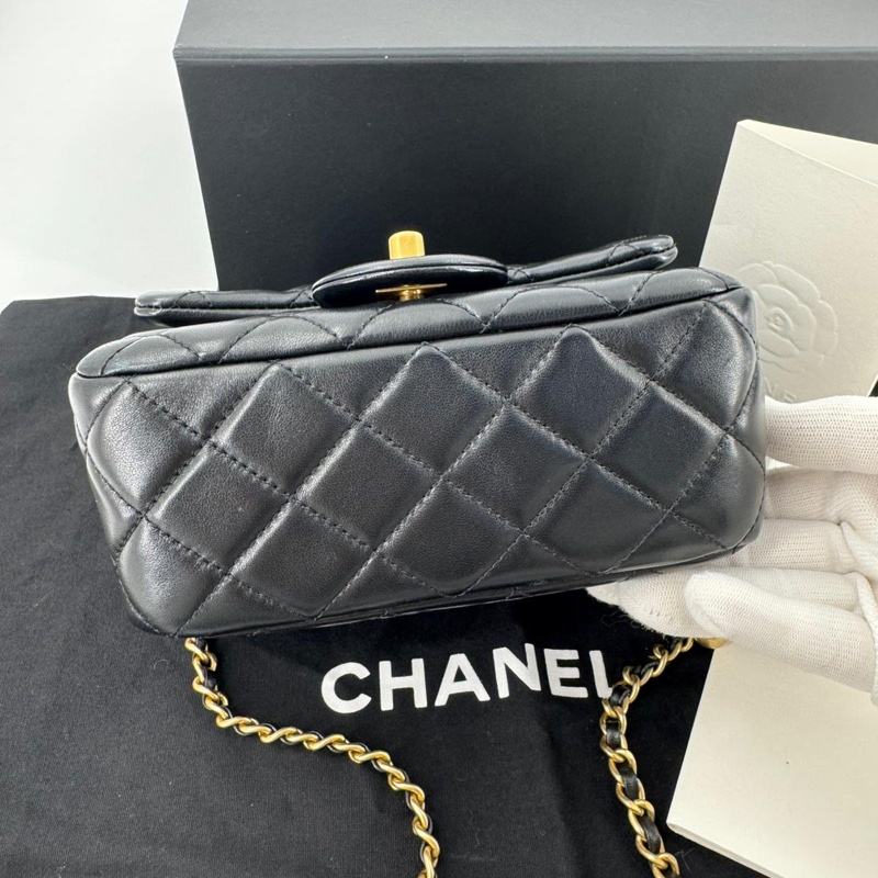 Chanel 2021 Lambskin Quilted Black Gold Ball Mini 17 Flap Bag-5