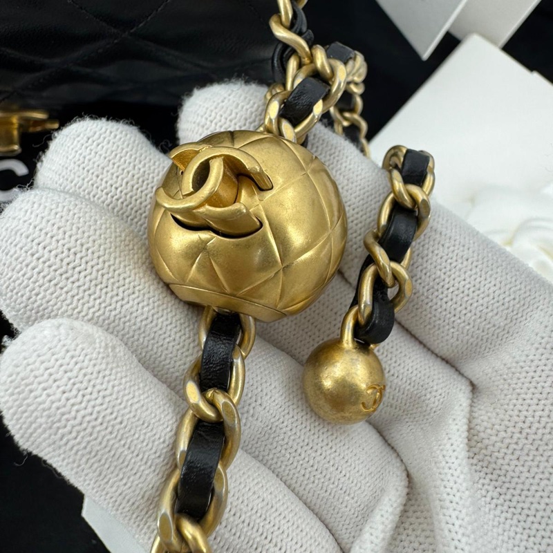 Chanel 2021 Lambskin Quilted Black Gold Ball Mini 17 Flap Bag-8