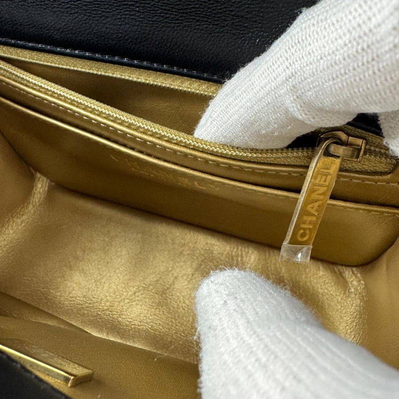 Chanel 2021 Lambskin Quilted Black Gold Ball Mini 17 Flap Bag-11